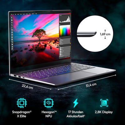 MEDION SPRCHRGD 14 S1 Elite 35,56 cm (14" Zoll 120Hz 2.8K WQXGA+) Laptop (Copilot+ PC, Qualcomm Snapdragon X Elite, 32GB DDR5 RAM, 1TB SSD, Win 11 Home)