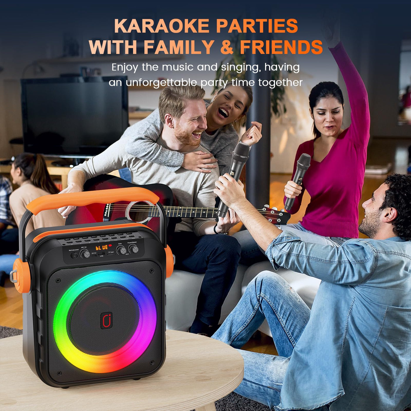JYX Karaoke Maschine, Karaoke Anlage Mit 2 Mikrofonen, Tragbare Karaoke Maschine Mit 2 Drahtlosen Mikrofone, Bluetooth Lautsprecher Box Für Erwachsene/Kinder Mit Led Lichteffekte