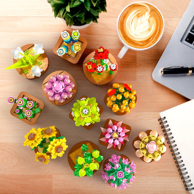 12 Blumen Sukkulenten 3.6MM Mini Bausätze – 1403 Stück Botanisches Set, Büro & Heimdekor, Blumenpflanzen, Bonsai Bausteinspielzeug, kreatives Bauprojekt für Erwachsene, Geschenke für Frauen Kinder 10+
