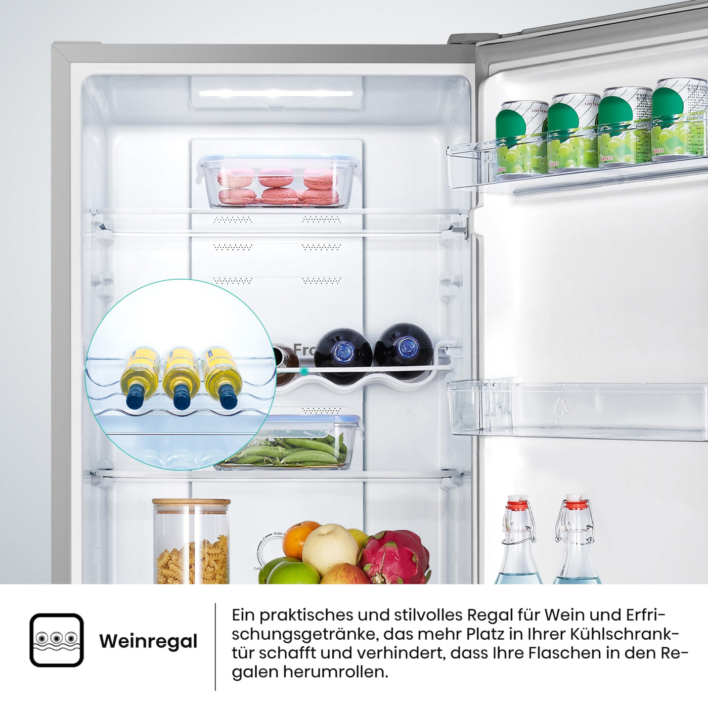 Hisense RB327N4AD2 Kühl-Gefrierkombination/ NoFrostPlus/ Multiflow 360°/ HolidayMode/ FreshZone/ 182,4 cm/ Kühlteil 171 l/ Gefrierteil 85 l/ 41 dB/ 287 kWh/ Jahr/ Edelstahl-Look