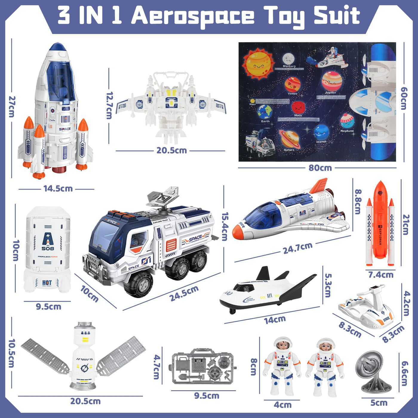 deAO Space Shuttle Rakete Spielzeug mit Licht & Sound, Rauchfunktionen, 5 In1 STEM Wissenschaft Lernspielzeug Projektionslampe Weltraumspielzeug, mit 4 Astronauten, Geschenk für 4 - 9 Junge Mädchen