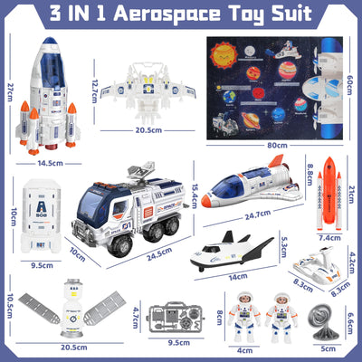 deAO Space Shuttle Rakete Spielzeug mit Licht & Sound, Rauchfunktionen, 5 In1 STEM Wissenschaft Lernspielzeug Projektionslampe Weltraumspielzeug, mit 4 Astronauten, Geschenk für 4 - 9 Junge Mädchen