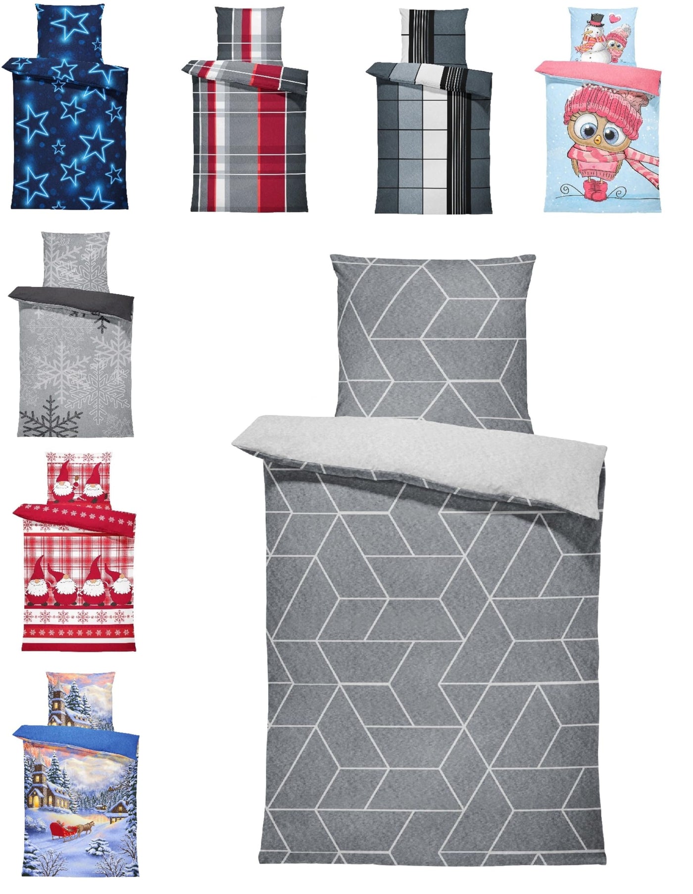one-home Winter Bettwäsche Thermo Fleece Kuschelig Warme Bettbezüge Flauschig Warm Weich, Größe:2 teilig 135x200 cm, Farbe:Geometrisch grau
