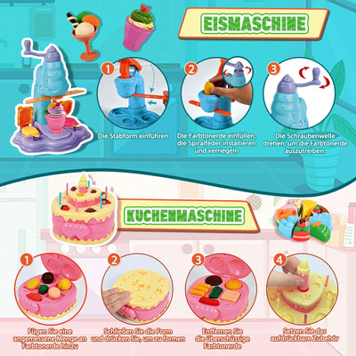 JONRRYIN Knete Set für Kinder, 102 Stück Knete Zubehör Knetwerkzeug mit 36 Modelliermasse, Kreatives Playdoh Knete Kinder Eismaschine Nudelmaschine Spielset Geschenk Mädchen & Junge