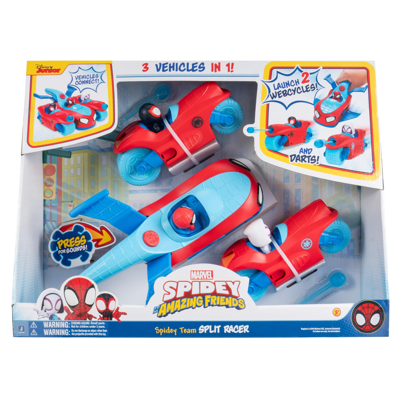 Spidey und Seine Super-Freunde SNF0346 - Team Split Racer, 3 in 1 Fahrzeug mit Sound, ab 3 Jahren
