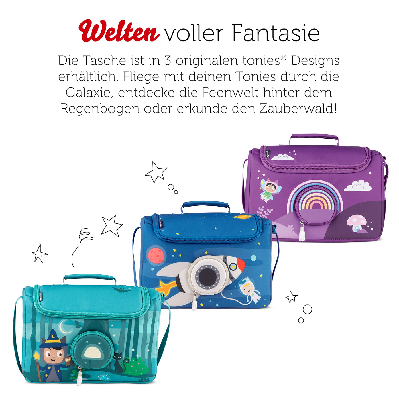 tonies HörSpiel-Transporter Unter dem Zaubermond, Transporttasche für Mind. 6 Hörfiguren und Toniebox, mit Lautsprecheröffnung, 28 x 13 x 19 cm