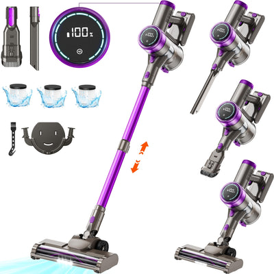 Suafsu Akku Staubsauger Kabellos 45000Pa 550W Akkusauger - Bis zu 65 Min Laufzeit mit LED Display und Anti Tangle Bürste Für Tierhaare Hartböden Teppich