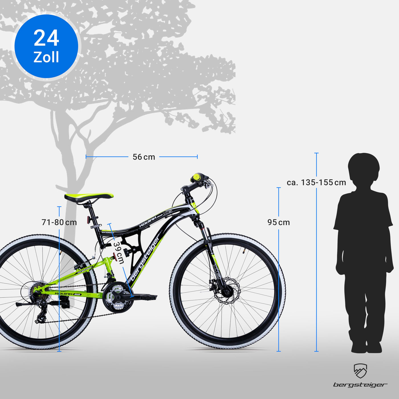 Bergsteiger Kodiak 24 Zoll Mountainbike, Jungen & Mädchen Kinderfahrrad geeignet für 8, 9, 10, 11, 12, 13 Jahre, Scheibenbremse, Shimano 21 Gang-Schaltung