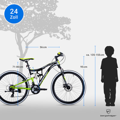 Bergsteiger Kodiak 24 Zoll Mountainbike, Jungen & Mädchen Kinderfahrrad geeignet für 8, 9, 10, 11, 12, 13 Jahre, Scheibenbremse, Shimano 21 Gang-Schaltung