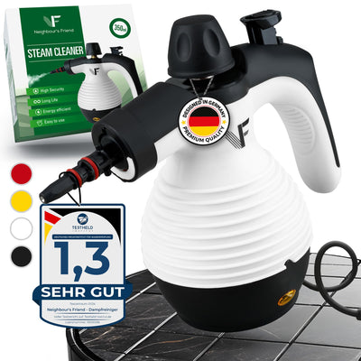 Neighbour's Friend® Dampfreiniger Neues Modell – Leistungsstarker Hand Steam Cleaner, 3,5 Bar Druck, 4m Kabel, 350ml Tank I Handdampfreiniger für Auto, Werkstatt, Haushalt & Fensterreinigung