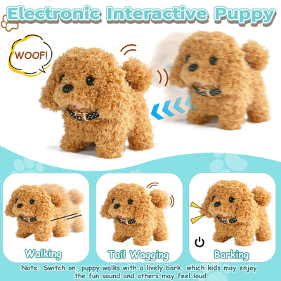 Nuheby Hund Spielzeug Kinder Hund mit Leine der Läuft und Bellt Kuscheltier Hund Elektrischer Hundekäfig, Dog Spiel Spielzeug Mädchen ab 2 3 4 5 Jahre Geschenkideen Klein Spielhund der Läuft und Bellt