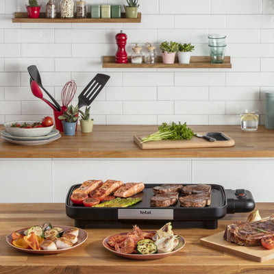 Tefal CB6418 BBQ Booster Tischgrill | Power-Boost-Zone | 2200 Watt | Antihaftbeschichtung | 6 Stufen Thermostat | Auffangschale spülmaschinengeeignet | Thermo-Spot | extragroße Grillfläche | Schwarz