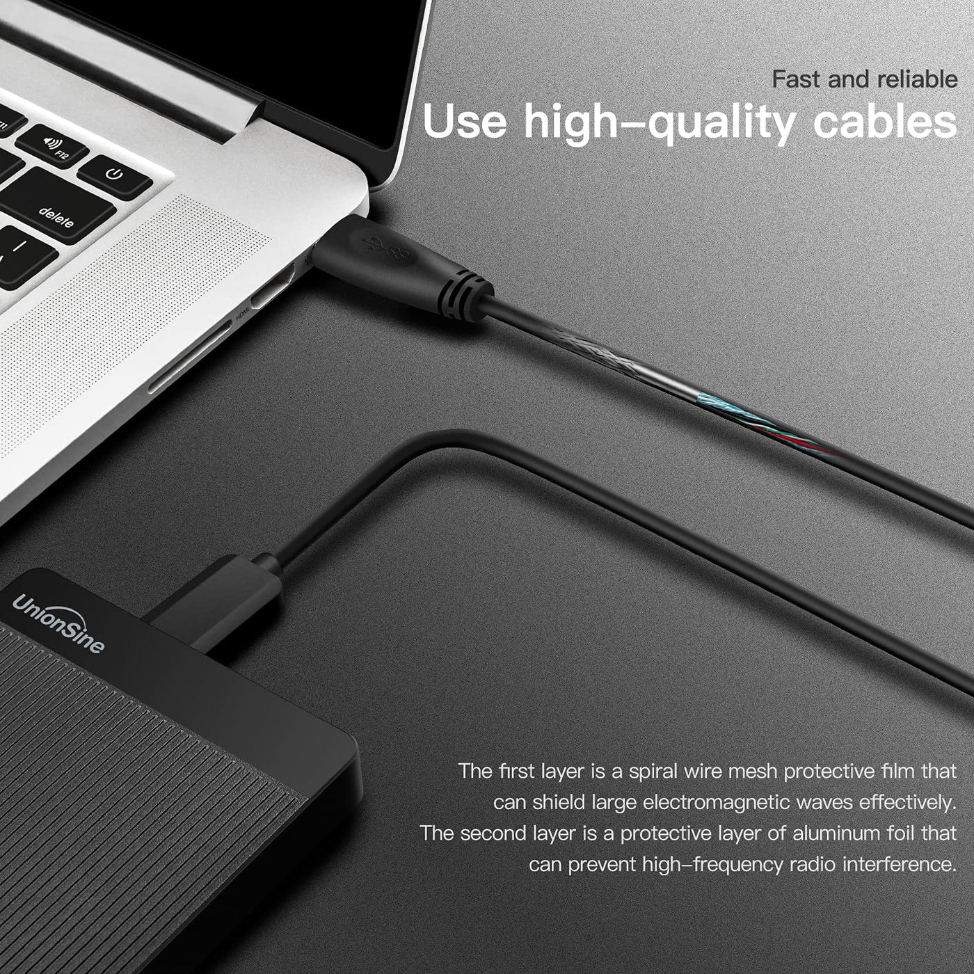 UnionSine Externe Festplatte 2TB ultradünn tragbar 2,5 Zoll USB 3.0, SATA, Festplattenspeicher für PC, Mac,TV, Wii U, Xbox, PS4 (Schwarz) HD2510