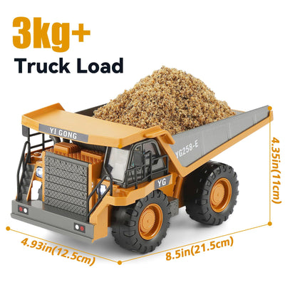 KIZJORYA Ferngesteuerter Muldenkipper, Ferngesteuertes Baufahrzeug für Kinder mit 9-Kanal-Metallbett-Lichtton, Transport-LKW-Spielzeug, Geschenk für Jungen Mädchen von 4–12