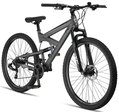 Licorne Bike Strong 2D Premium Mountainbike in 26, 27.5 und 29 Zoll Fahrrad für Jungen Mädchen Damen und Herren Scheibenbremse vorne und hinten 21 Gang Schaltung Vollfederung (29 Zoll, Anthrazit)