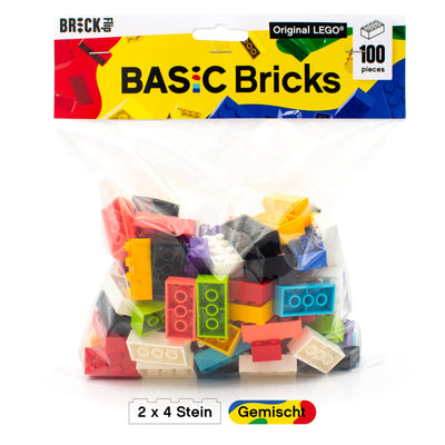 Lego Steine 2x4 Bunt, 100 Stück - Einzelne Lego Basis Bausteine Bunt Gemischt, Grundbausteine für Legoplatte und Bausteine Classic Box, Legosteine Classic ab 4 Jahre | Basic Bricks (3001)