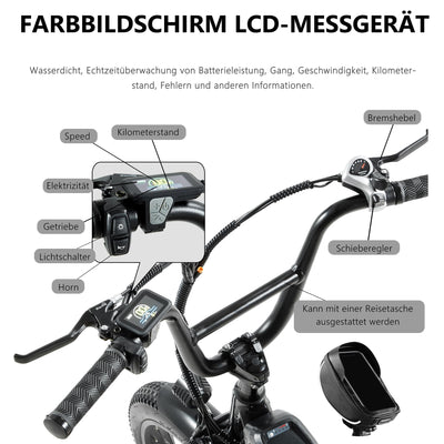 CEAYA Elektrofahrrad 20 Zoll Pedelec Aluminium Ebike Herren Damen Fat E Bike Elektro City Fahrräder mit Akku 15Ah, 3.0" Fat Tires,Gabelfederung,LED-Lichter,7 Gang