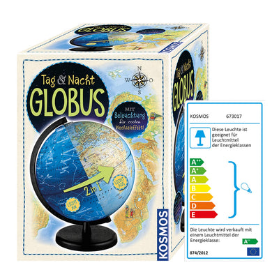 Kosmos 673017 Tag & Nacht Globus 26cm mit Beleuchtung, Globus für Kinder ab 7 Jahren, Weltkugel zum Entdecken, Leuchtglobus