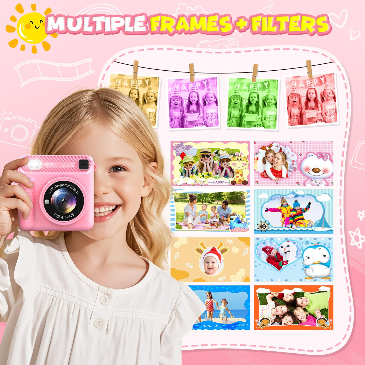 LUVTOY Sofortbildkamera Kinderkamera – 1080P 2,4 Zoll Bildschirm Kinderkamera Mit 32GB Karte & Druckpapier, Kinder Kamera Weihnachten Geschenk Für Jungen Mädchen 3-12 Jahren-Rosa