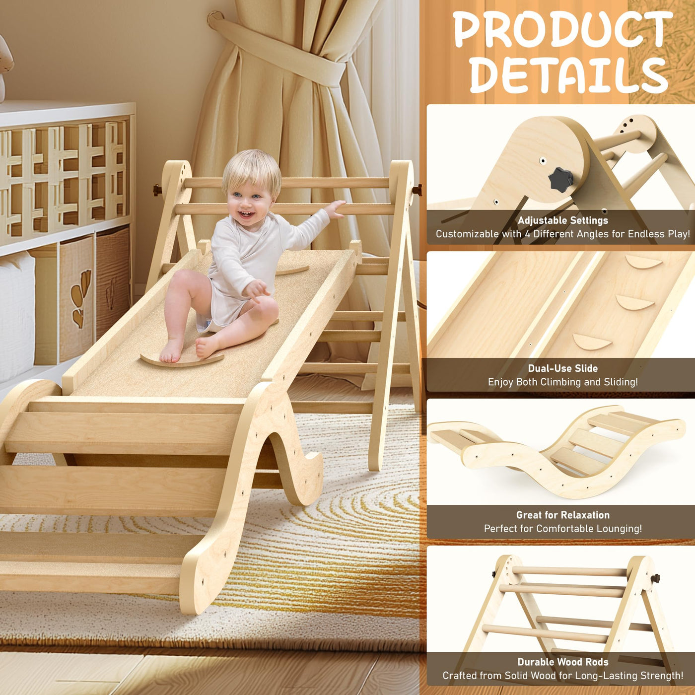 Montessori Indoor Spielset: 7-in-1 Klettergerüst mit Rutsche, Bogen & Matte für Kleinkinder und Kinder (1-3 Jahre)