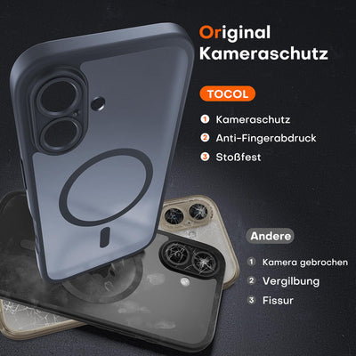 TOCOL 3 in 1 für iPhone 16 Plus Hülle für Magsafe, mit 2 Schutzglas, Vollständiger Kameraschutz Stoßfest Kratzfest Magnetisch Handyhülle für iPhone 16 Plus Case, Schwarz