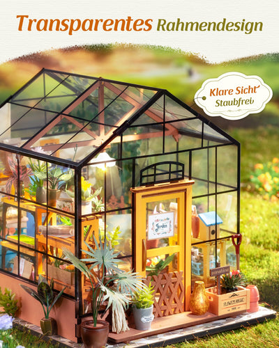ROBOTIME Miniatur Haus Gewächshaus DIY Miniature House Holz Mit Möbel und Licht, Puppenhaus für Erwachsene Mädchen und Jungen Geschenk zum Muttertag