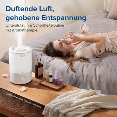 LEVOIT Top-Fill Luftbefeuchter 3L mit Nachtlicht, 360°Drehbare Düse, Spülmaschinenfest Humidifier, Leiser Raumluftbefeuchter, 25H Aroma Diffuser für Schlafzimmer Kinderzimmer Pflanzen Baby