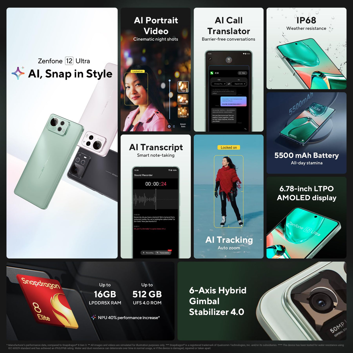 ASUS Zenfone 12 Ultra, EU Official, Sakura White, 16GB RAM 512GB Speicher, Snapdragon 8 Gen Elite, 6,78“ AMOLED 144Hz, 50MP Gimbal Kamera