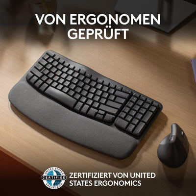 Logitech Wave Keys kabellose ergonomische Tastatur - Grafit, US QWERTY-Layout