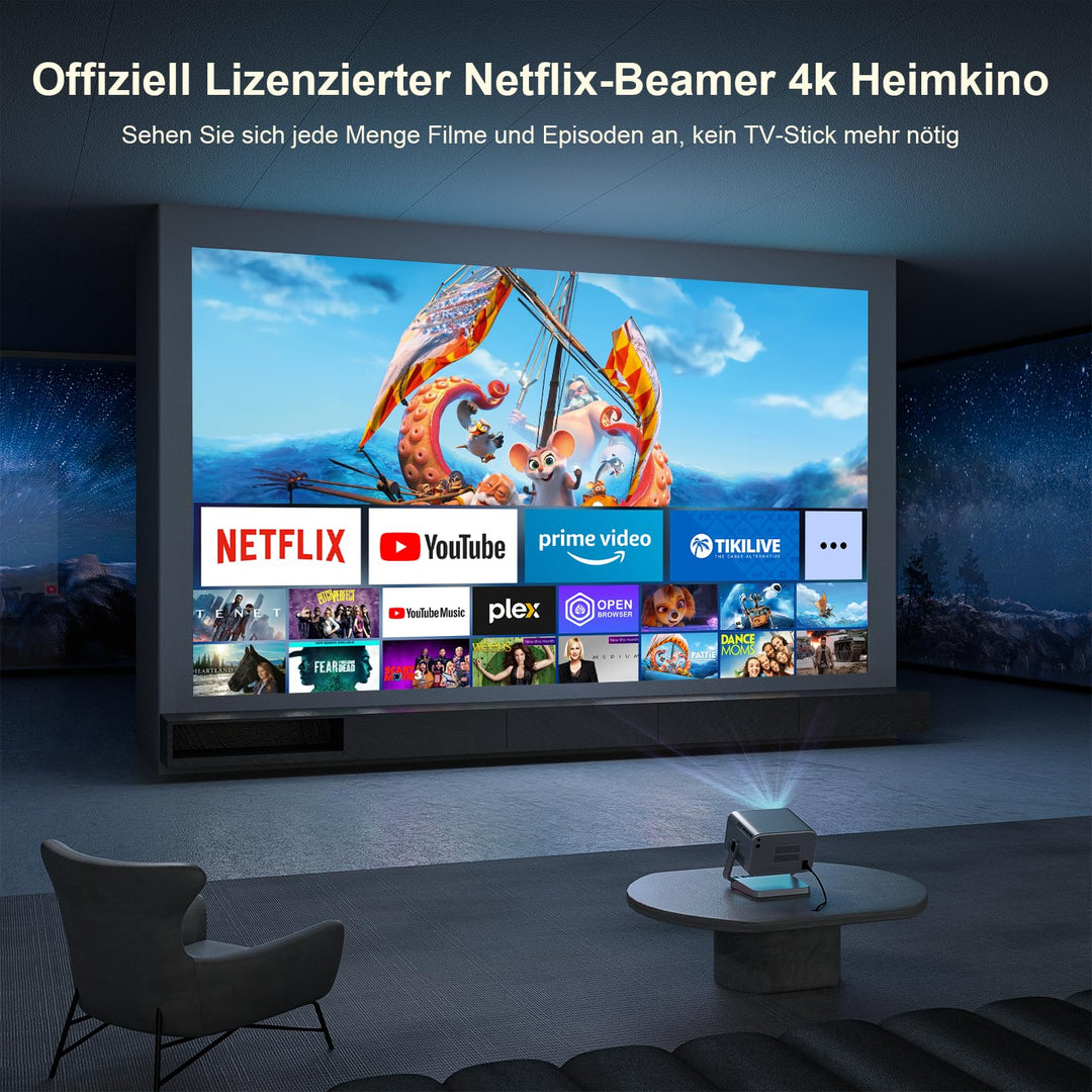 KOGATA 4K Smart Beamer Mit Netflix - Auto-Fokus, WiFi 6 & Bluetooth Heimkino Projektor