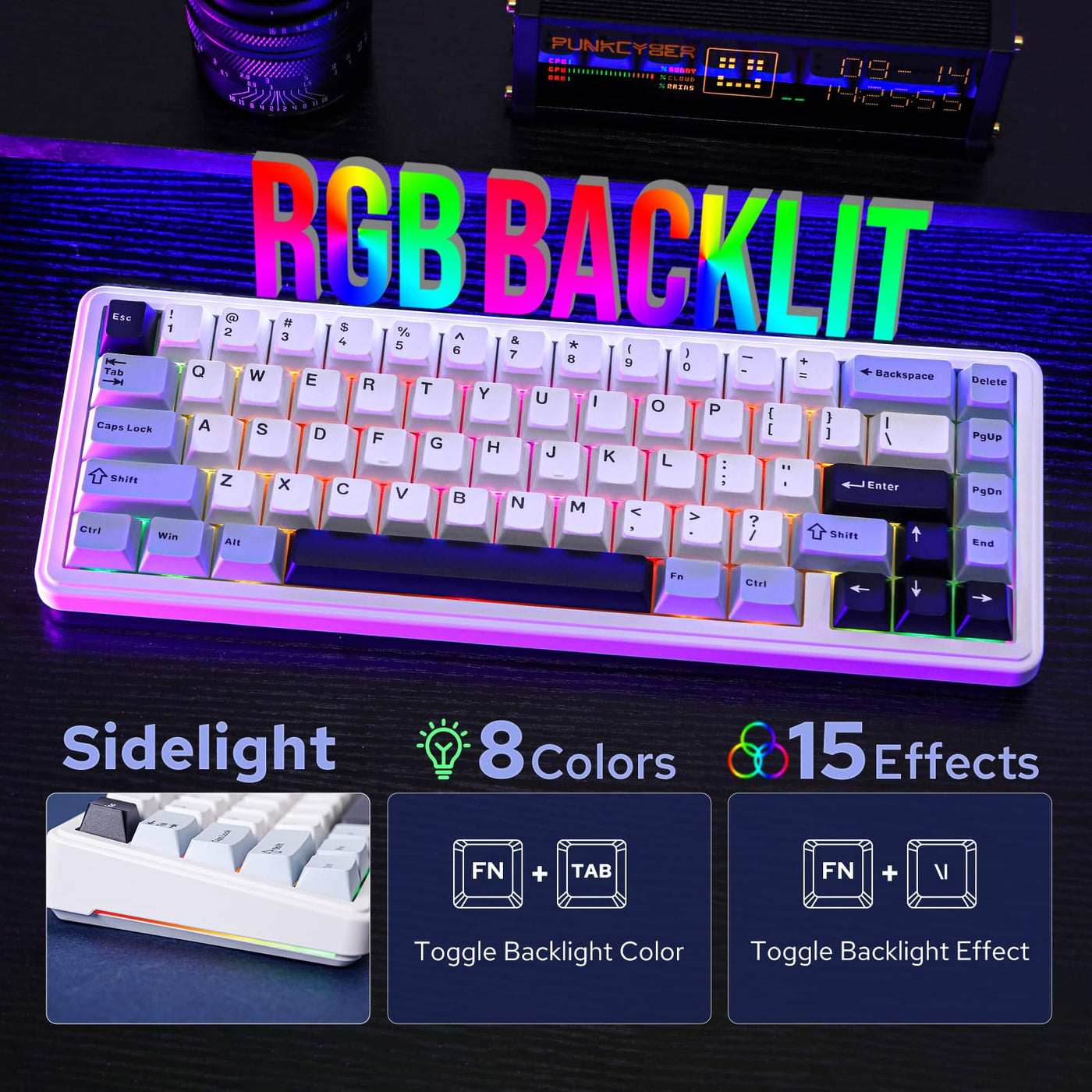 EPOMAKER x Aula F65 Mechanische Tastatur Kabellose, Custom Gaming Tastatur Gasket mit Hot-Swap-fähige, RGB, Bluetooth/2,4 GHz/Kabel, geschmierte lineare Schalter (Eisiges Blau, Reaper Switch)