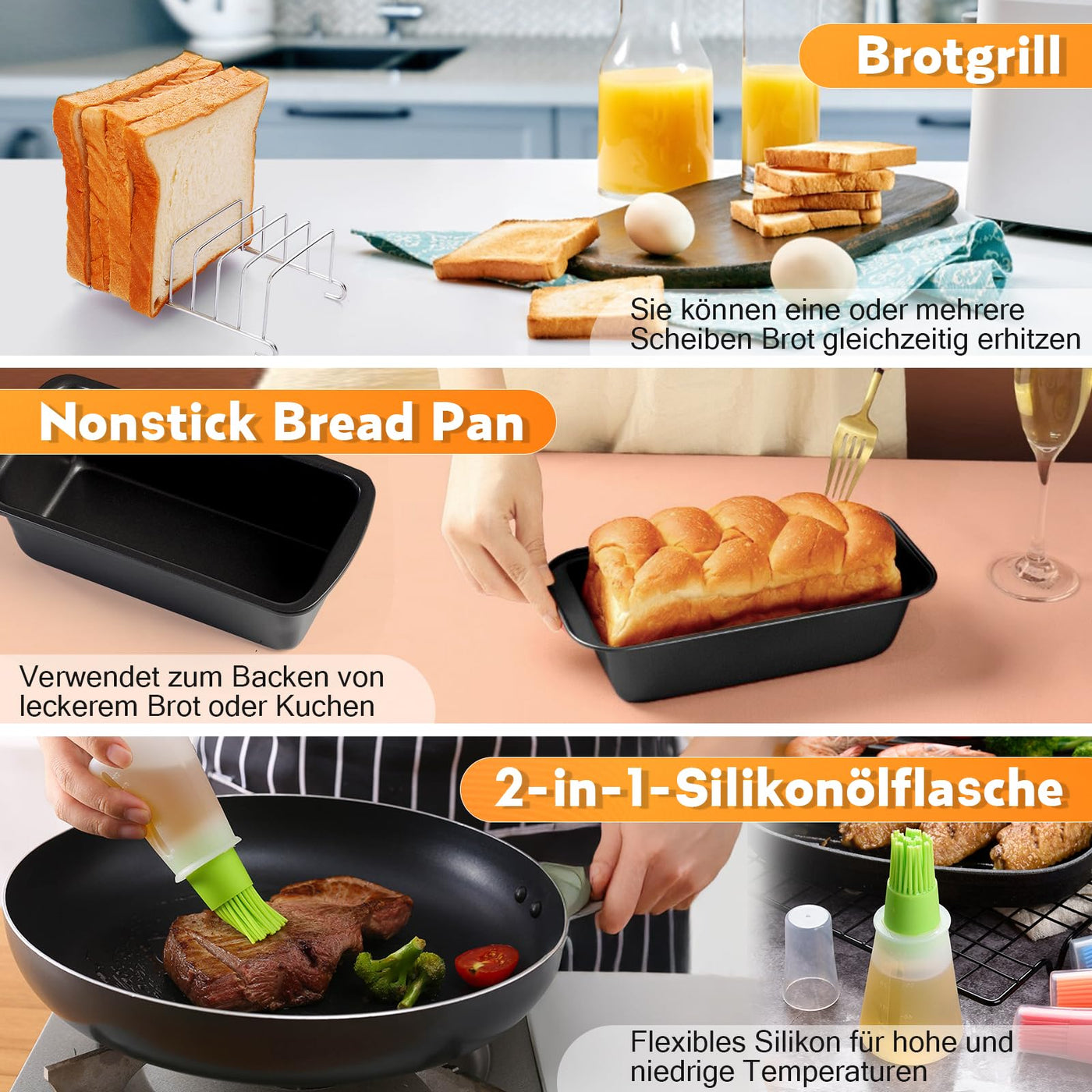 Heißluftfritteuse Zubehör für Tefal Ey9018 Dual Easy Fry 8,3L(5,2/3,1L), Silikonform Airfryer Zubehör, Zubehör Heißluftfritteuse Backform Grillrost Kuchenformen für Tower T17099/Salter EK5729