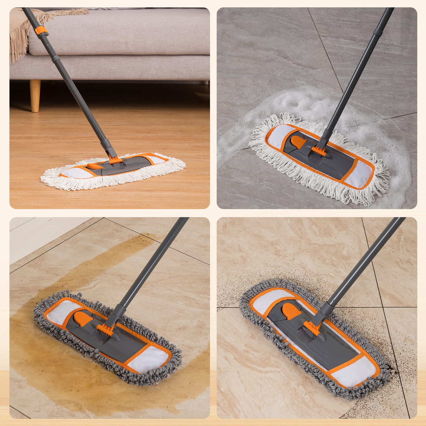 CLEANHOME Nass- & Trockenmopps für den Haushalt，Bodenwischer Set mit 3 Verschiedenen Waschbaren Mopp-Pads und Ausziehbarem langem Griff, Wischer Boden,Wischmopp for Hardwood,Marble,Tile Floor Mopping.