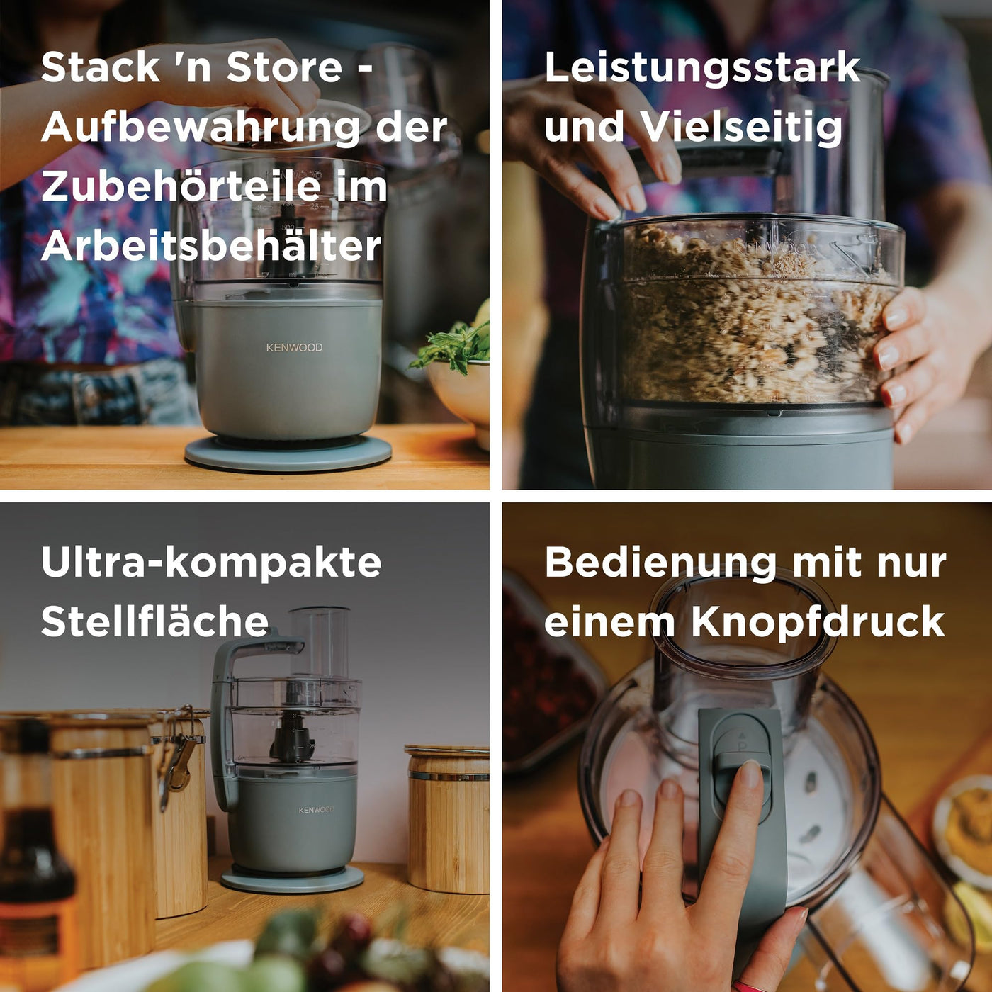 Kenwood MultiPro Go FDP22.130GY, Kompakt-Küchenmaschine nur 30cm hoch, zum Schneiden, Reiben, Pürieren und Teig Kneten, Express-Serve, 1,3 l Arbeitsbehälter, 650 W, Blau