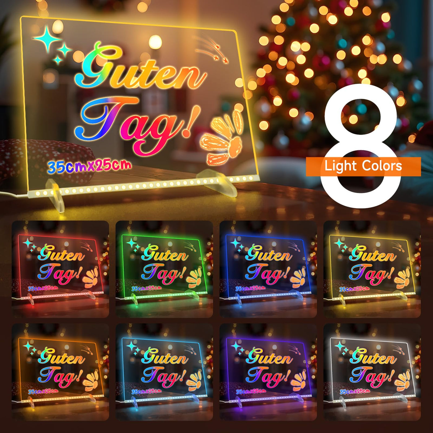 Led Zeichenbrett, Leuchtendes Led Zeichenbrett für Kinder mit 13 Farben & 6 Modi, 35x25cm Acryl Schreibtafel Kinder mit Adapter für Maltafel, Memo, Werbung, Nachtlicht, Wanddekoration