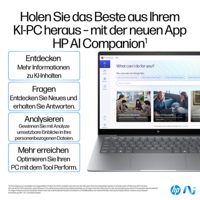 HP OmniBook X Next Gen AI Laptop | Qualcomm Snapdragon X Elite X1E-78-100 (12C) mit dedizierte NPU für KI | 45 NPU TOPS | Copilot+ PC | 14" 2,2K Touchscreen | 16 GB RAM | 1TB SSD | Win11 | Silber