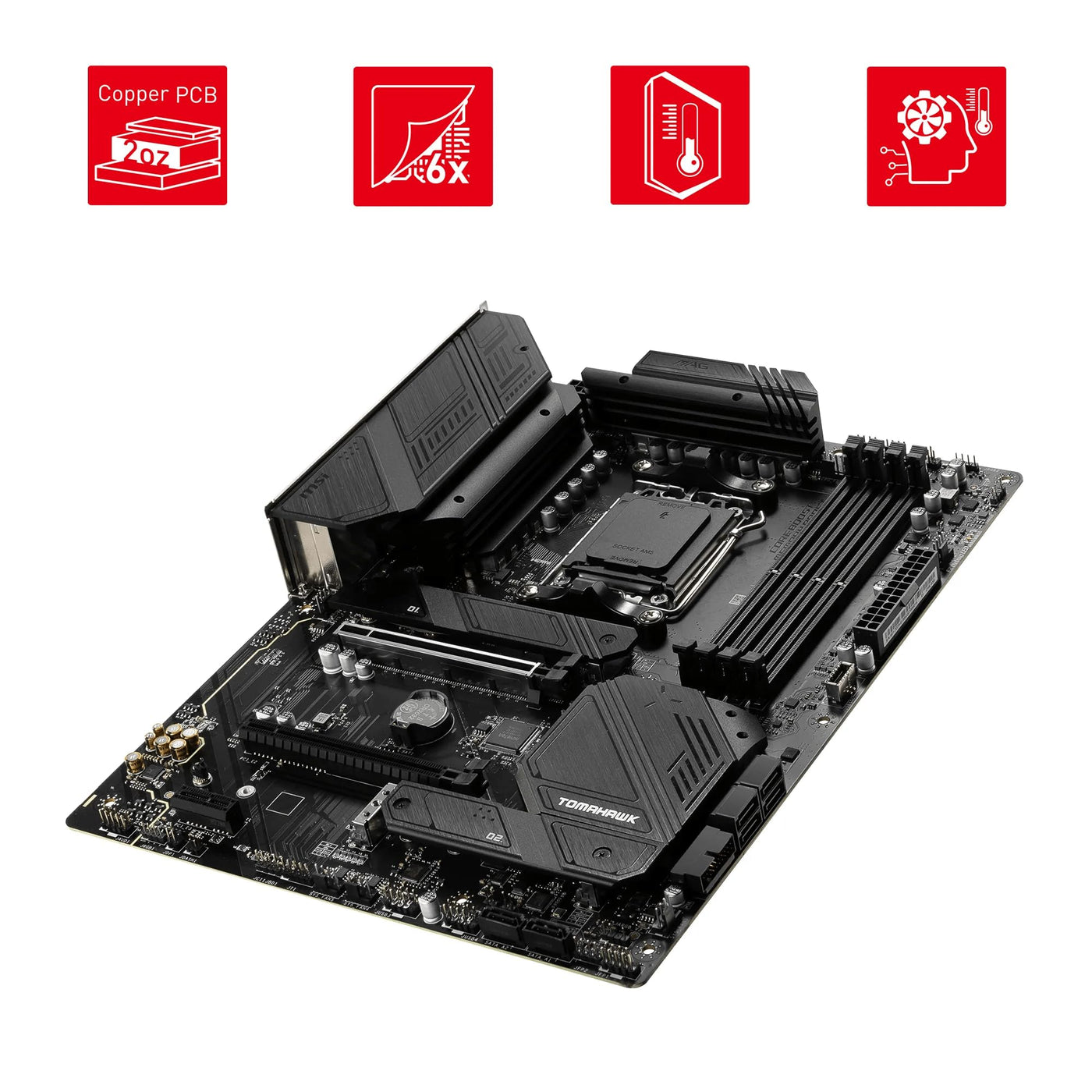 MSI MPG B650 Tomahawk WiFi Mainboard, ATX - Unterstützt AMD Ryzen 7000 Serie Prozessoren, AM5-14 Duet Rail 80A VRM, DDR5 Memory Boost 6400+MHz/OC, 2 x PCIe 4.0 x16, 3X M.2 Gen4, Wi-Fi 6E