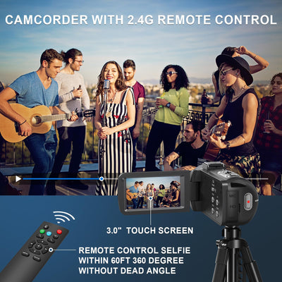 Delmodes 8K 64MP Videokamera Camcorder 18X Digitalzoom IR Nachtsicht Vlogging Kamera, 3,0 Zoll UHD Touchscreen WiFi Videokamera für YouTube mit SD-Karte, 2,4G Fernbedienung und 2 Batterien