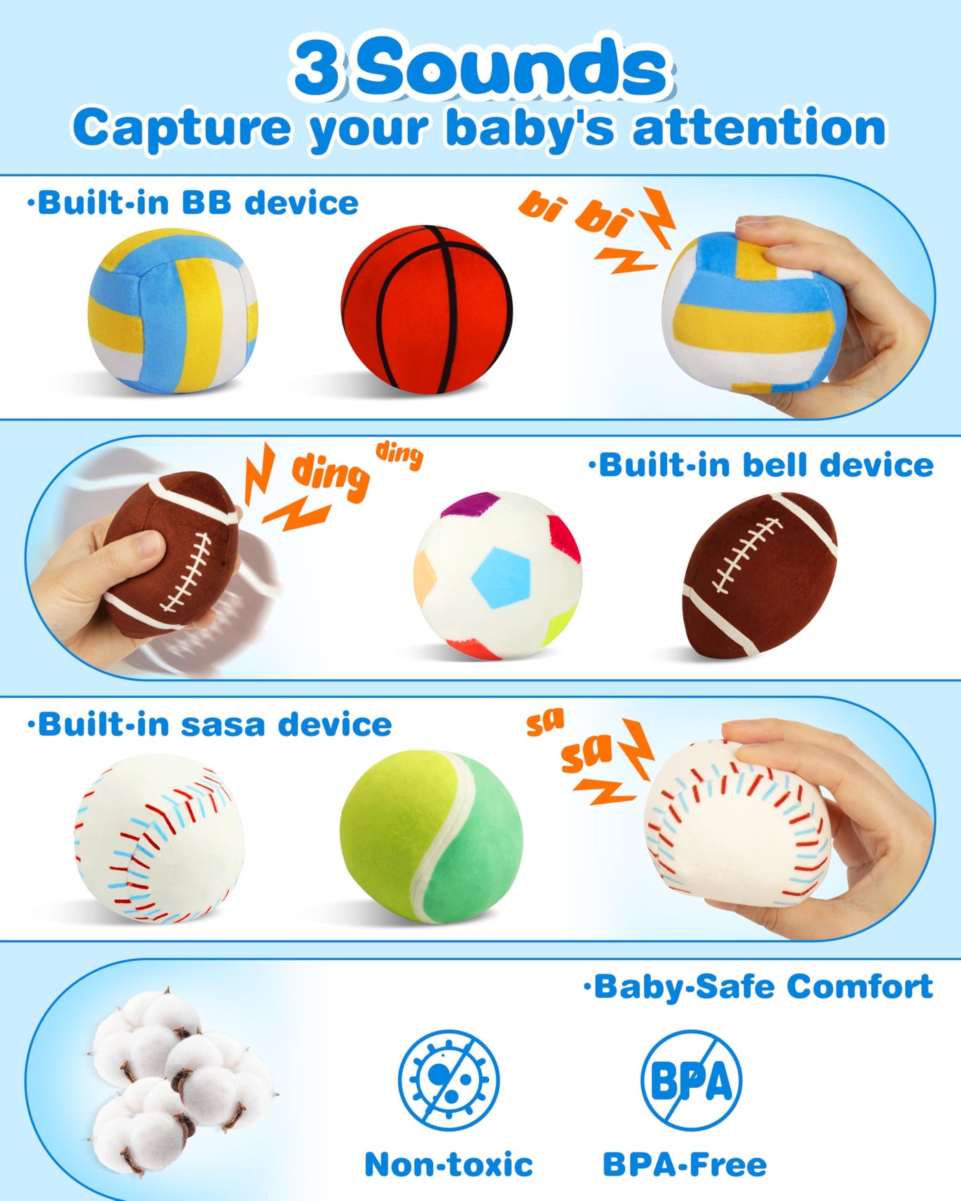 Vanmor Sensory Sports Balls für Kleinkinder, Babyspielzeug mit Reisetasche, Frühes Lernspielzeug für Babys ab 12 Monaten. Perfekt für die Sensorische Entwicklung, Tolles Geschenk für die Kleinen