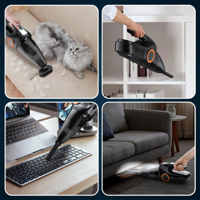 NHOWIN Handstaubsauger Kabellos, 9500Pa Starke Saugkraft Handstaubsauger Akku 6000mAh Lange Akkulaufzeit Handstaubsauger Auto Staubsauger Mini Staubsauger mit 2 Filtern für Haus, Auto, Tierhaare