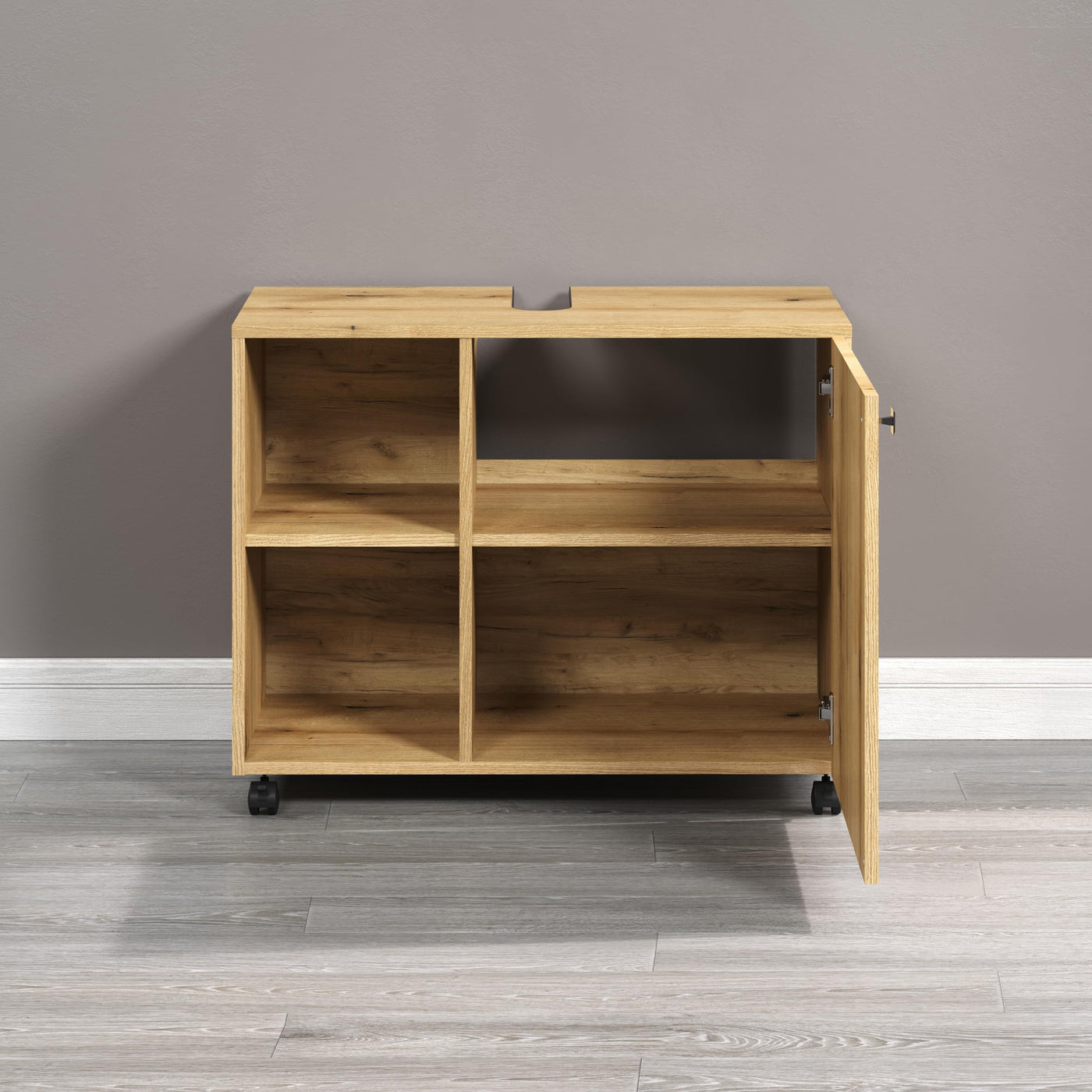 trendteam smart living - Waschbeckenunterschrank Unterschrank auf Rollen - Badezimmer - PureBliss - Aufbaumaß (BxHxT) 80 x 64 x 42 cm - Farbe Evoke Eiche mit schwarzen Rillen - 233730142