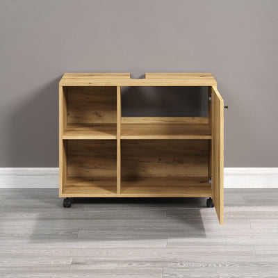 trendteam smart living - Waschbeckenunterschrank Unterschrank auf Rollen - Badezimmer - PureBliss - Aufbaumaß (BxHxT) 80 x 64 x 42 cm - Farbe Evoke Eiche mit schwarzen Rillen - 233730142