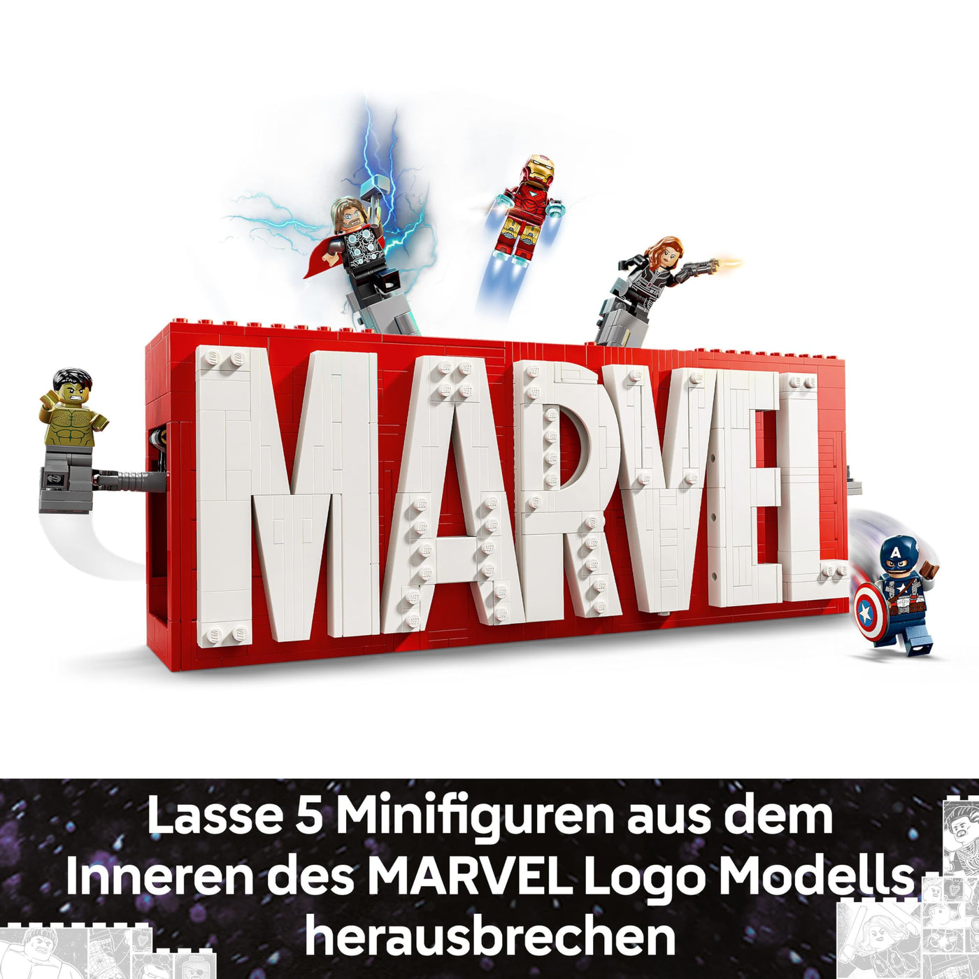 LEGO Marvel: Marvel Logo & Minifiguren - Sammlerstück inkl. Hulk, Thor, Iron Man, Black Widow und Captain America - Bauset mit Avengers Figuren - Geschenk für Jungen und Mädchen ab 12 Jahren 76313
