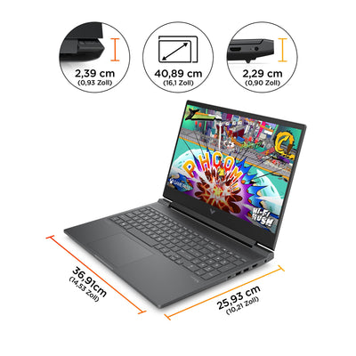 HP Victus Gaming Laptop, 16,1" FHD 144Hz Display, AMD Ryzen 7 8845HS, 16GB DDR5 RAM, 1TB SSD, NVIDIA GeForce RTX 4070 (8GB), QWERTZ, Windows 11, Mica Silver