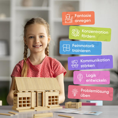 ROXPLE Holzbausteine Natur 200 Stück, Montessori Spielzeug für Kinder ab 3 Jahren, Klötzchen zum Basteln, ideales Konstruktionsspielzeug mit Bausteine Holz, Holzklötze im Baumwollbeutel