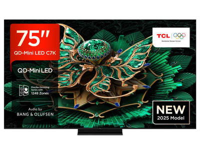 TCL 75C7K 75 Zoll QD-Mini LED Fernseher, 4K HDR Premium 3000, Smart Google TV mit 144Hz Motion Clarity Pro (Dolby Vision IQ & Atmos, CrystGlow HVA Panel, Audio von Bang & Olufsen, Game Master)