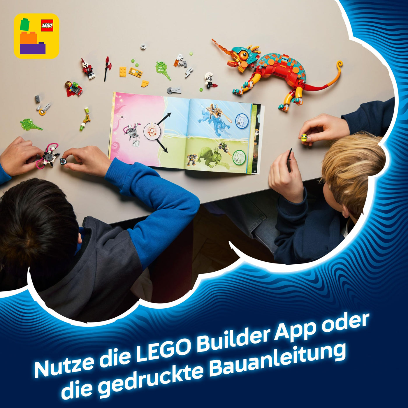 LEGO DREAMZzz 2-in-1 Mateos Feuer-Chamäleon - Fantasy-Tierfigur umbaubar in Spielzeug-Jet & Mech - Set für Jungen & Mädchen ab 7 Jahren inkl. 2 Minifiguren - Geschenkidee - 71492