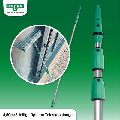 UNGER OptiLoc Teleskopstange 4,50 cm (kompatibel mit UNGER Fensterreinigungswerkzeugen, ergonomischer Griff, Anti-Rutsch-Endkappe, 2-Komponenten Drehverschluss) ED450