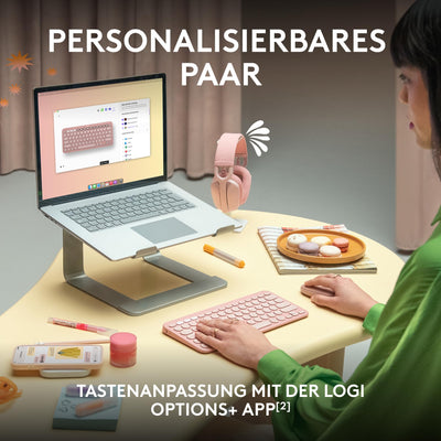 Logitech Pebble 2 Combo, kabellose Tastatur und Maus, leise und mobil, anpassbar, Logi Bolt, Bluetooth, Easy-Switch für Windows, macOS, iPadOS, Chrome - Deutsches QWERTZ-Layout, Rosa