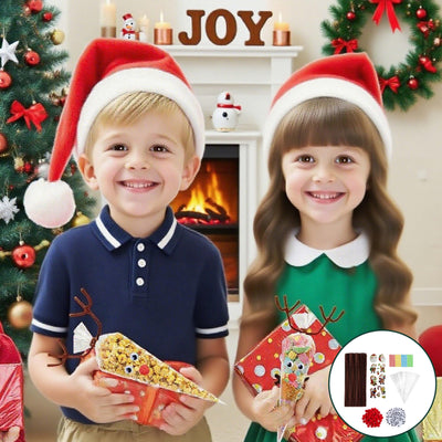 100 Stück Weihnachts Rentier Bastelset mit 100 braune Pfeifenputzer, 100 Süßigkeitentüten, 100 Bandstreifen, 100 rote Pompons, 100 Wackelaugen & Weihnachtsstickern. Ideal für DIY, Basteln & Geschenke